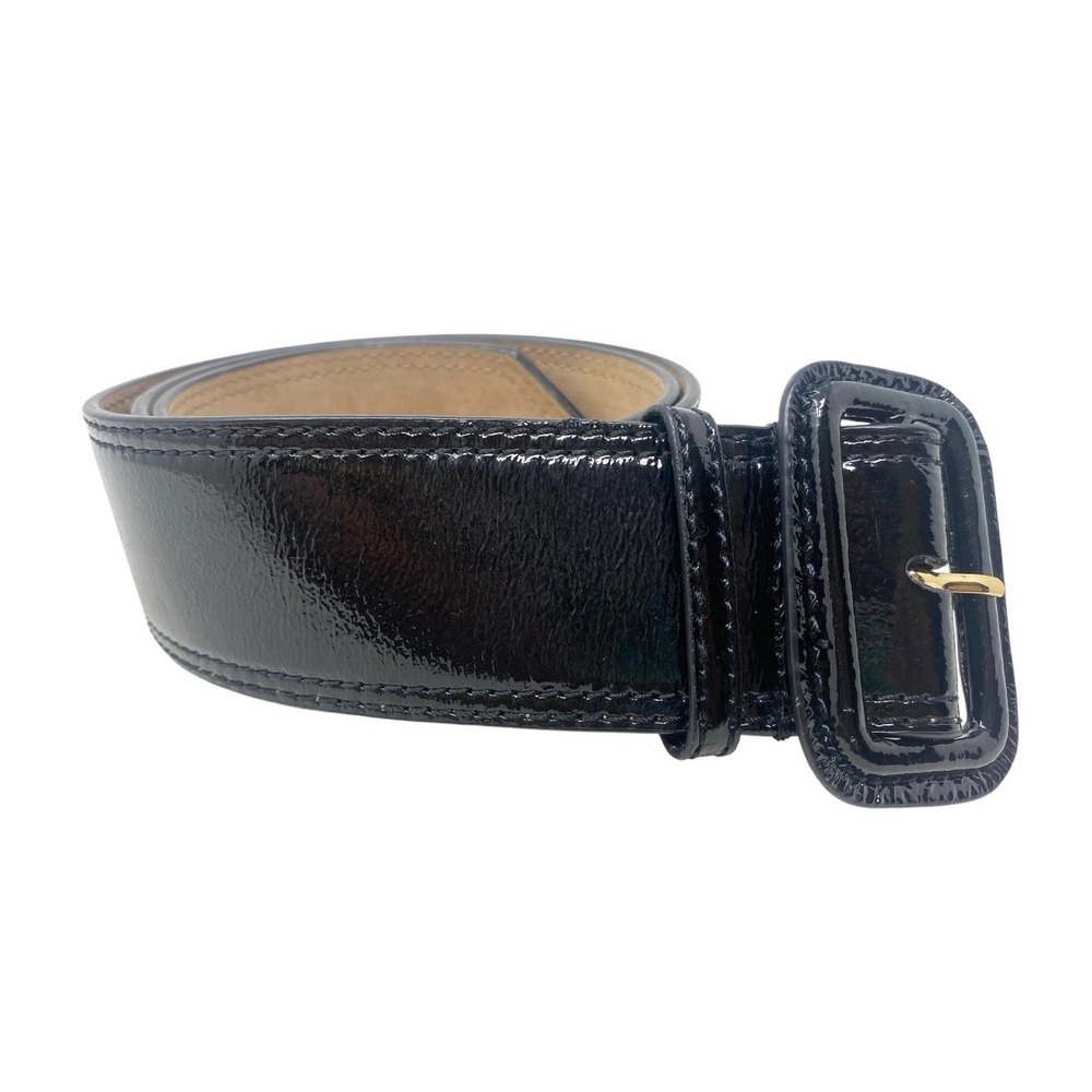 Talbots Womens Shiny Black Leather Wide Belt Size Small Preppy Going Out